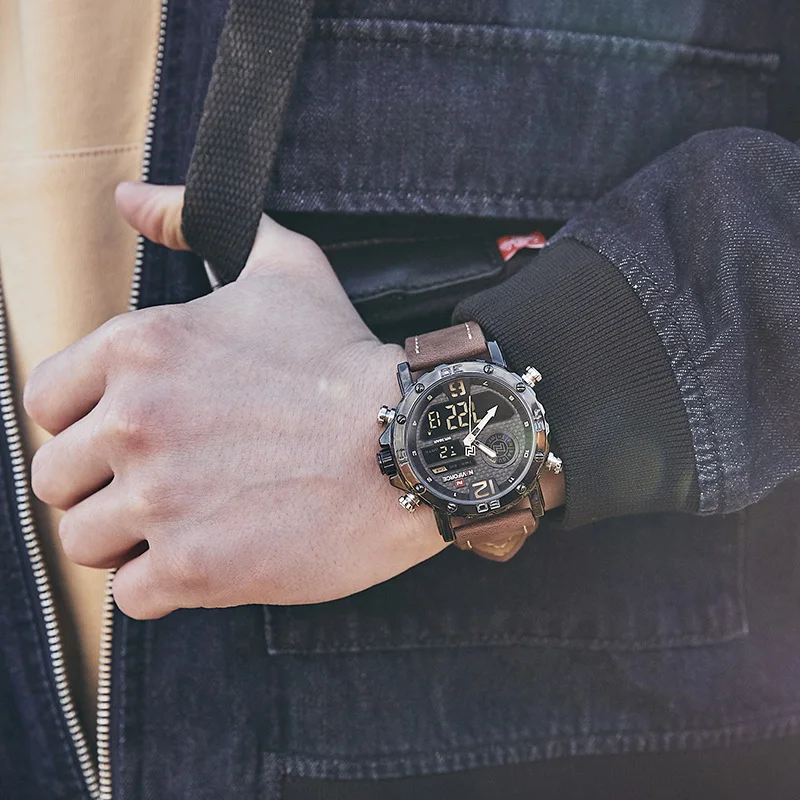 Mens Watches To Luxury Brand Men Leather Sports Watches NAVIFORCE Men's Quartz LED Digital Clock Waterproof Military Wrist Watch 6
