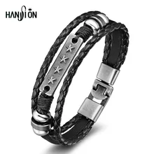 Ручной работы Бесконечность звезды черный переплетенный кожаный браслет из восковой верёвки лучший подарок дружбы XiongHang дизайн