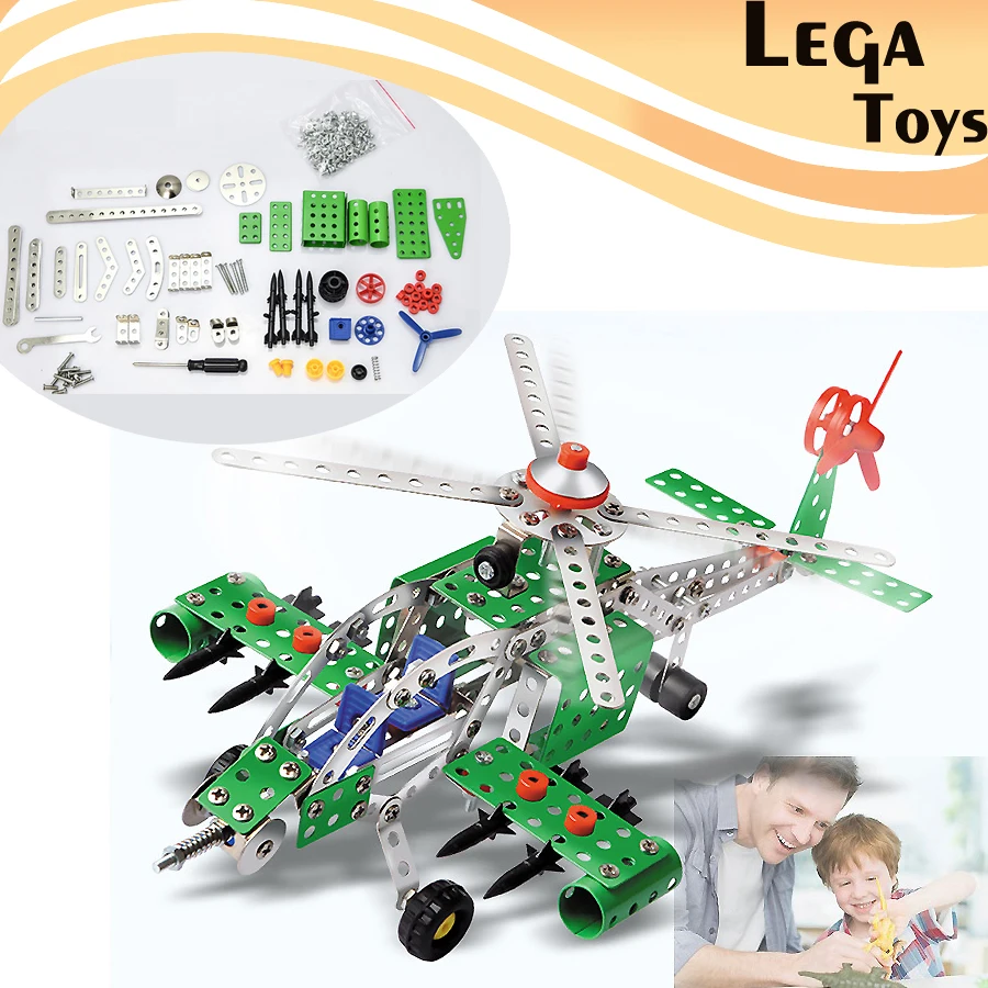 

DIY Construction Apache Armed Helicopter Building Kit Metal Military Action Model Kits with tools Educational Toys for Children