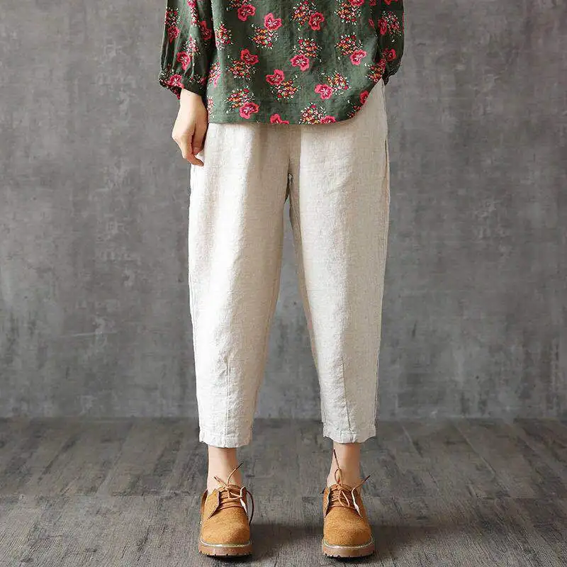 

Cotton plus size loose harem pants women imitation cotton and linen radish pants pantalon femme casual vintage street wear pants