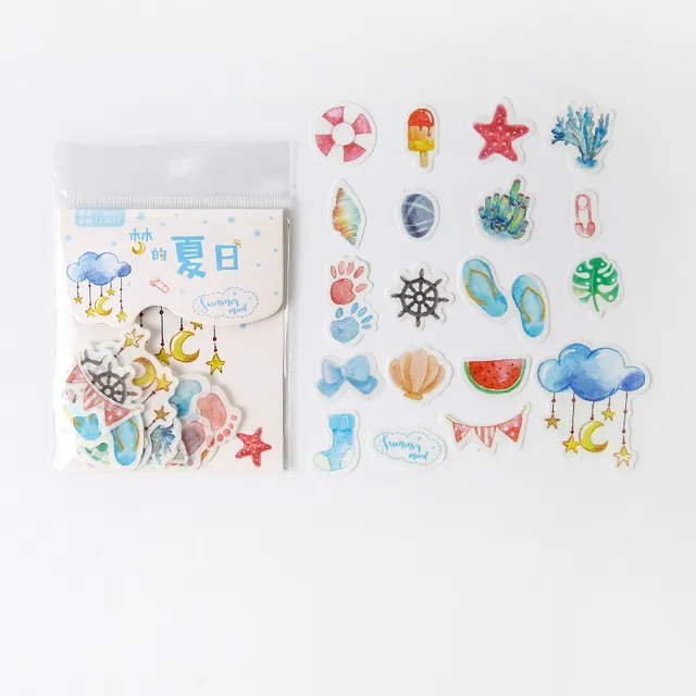 Mr.paper 40Pcs/bag 24 Designs Cute Diary Sticker Scrapbooking Heart Beat Series Japanese Kawaii Creative Stationery Deco Sticker Summer Dream