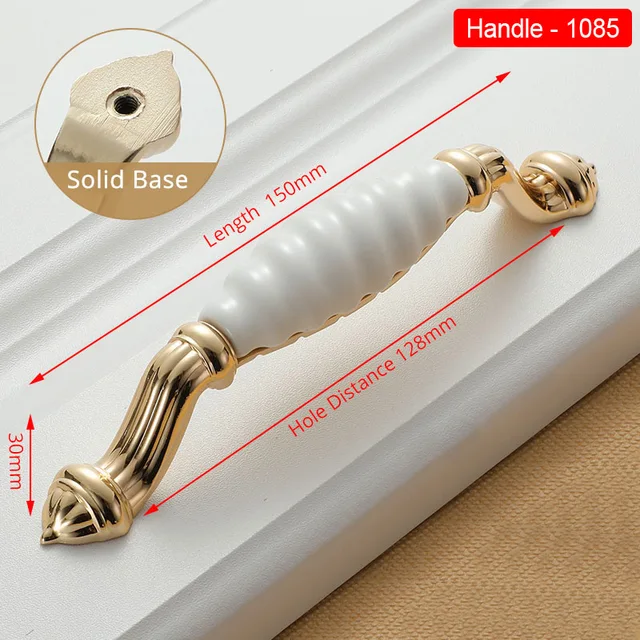 NAIERDI Gold White Creamic Gold Cabinet Handles Knobs Drawer Pulls Kitchen Door Handles Furniture Handle Cabinet Door Hardware 1085-128GW
