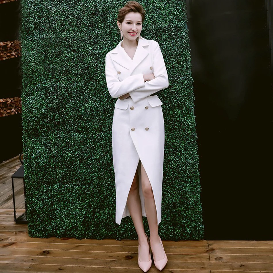 Beste 2019 Lente Nieuwe Vrouwen Slim Jas Windjack Sexy Black V hals Double Breasted Panty Lange Mouwen Jas