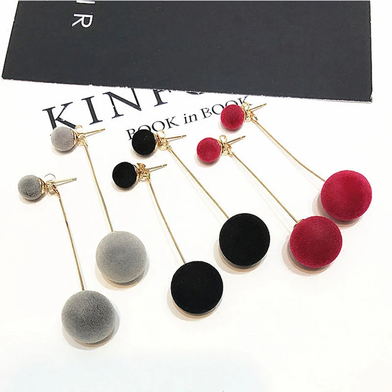 

Women Version Earrings Sweet And Simple Plush Ball Size Long Style Earrings Temperament Earrings Drop Earrings Small Ornaments
