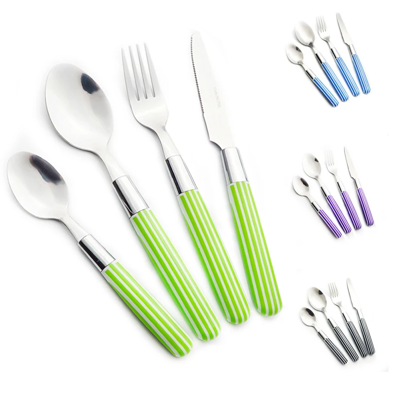 New Arrival Plastic Handle Camping Cutlery Set 24 Pieces Stainless