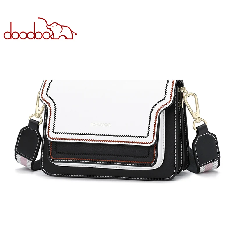 

DOODOO Brand Women Bag Female Shoulder Crossbody Bags Artificial Leather Tote Wave Texture Lines 2018 Wide Strap Messenger Bags
