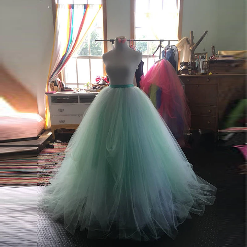 

9 Layers Ball Gown Bridal Long Tulle Skirt Custom Made Mint/Blush Tutu Skirt Wedding Gowns 2018 Photoshoot Engagement Photos