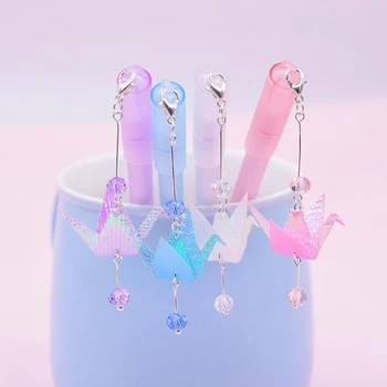

4 Pcs/set Cute 0.5mm Laser Paper Cranes Crystal Pendant Gel Pens Signature Pen Stationery Office School Supply Students Gifts