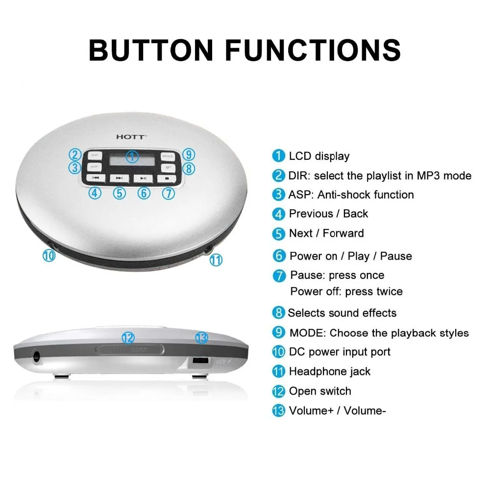 Portable CD Player HOTT CD611 Personal Compact