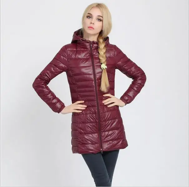 Fitaylor осень зима для женщин ультра светильник пуховое пальто куртки с капюшоном тонкий средней длины размера плюс парки толстое пальто