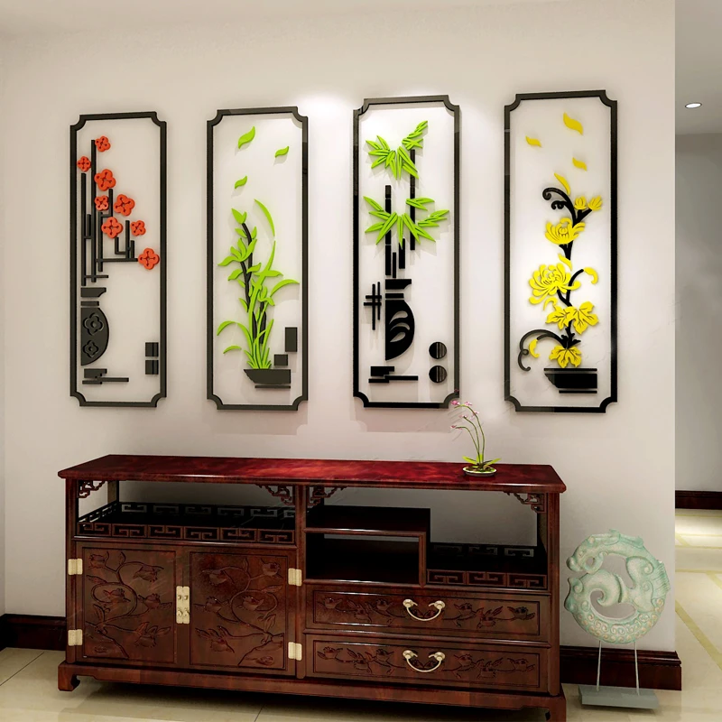 

Plum blossom Orchid Bamboo Chrysanthemum Acrylic wall sticker Living room Classical 3D wall stickers Bedroom wall decoration