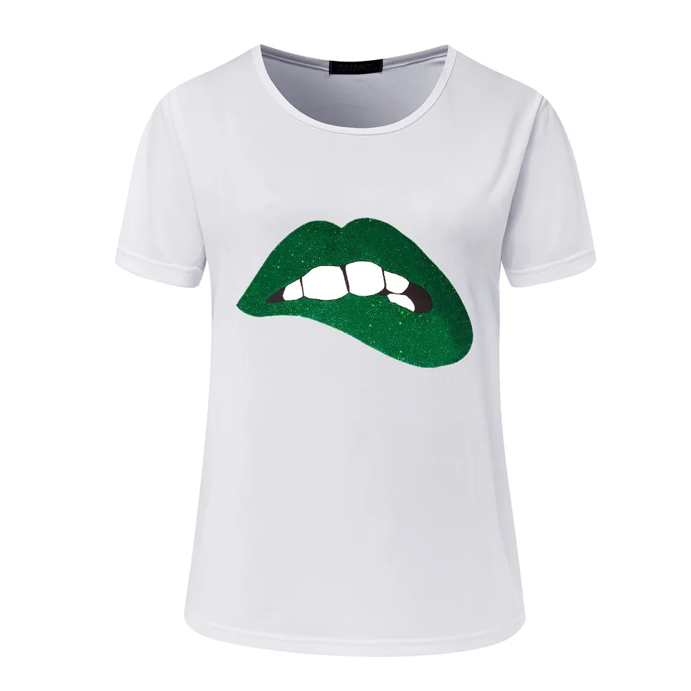 New 2018 Fashion Women Summer Tops Short-sleeve Casual Lips Printed T-shirts Plus Size Casual Tees S~XXL Free Shipping Tops