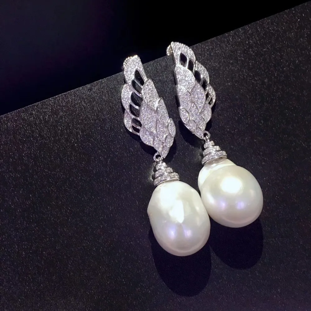 baroque natural fresh water pearl stud earring long earring 925