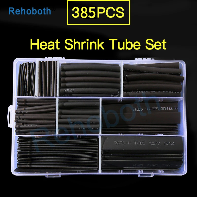 

385pcs Black Polyolefin Shrinking Assorted Heat Shrink Tube Wire Cable Insulated Sleeving heat shrink tubing Set 385pcs