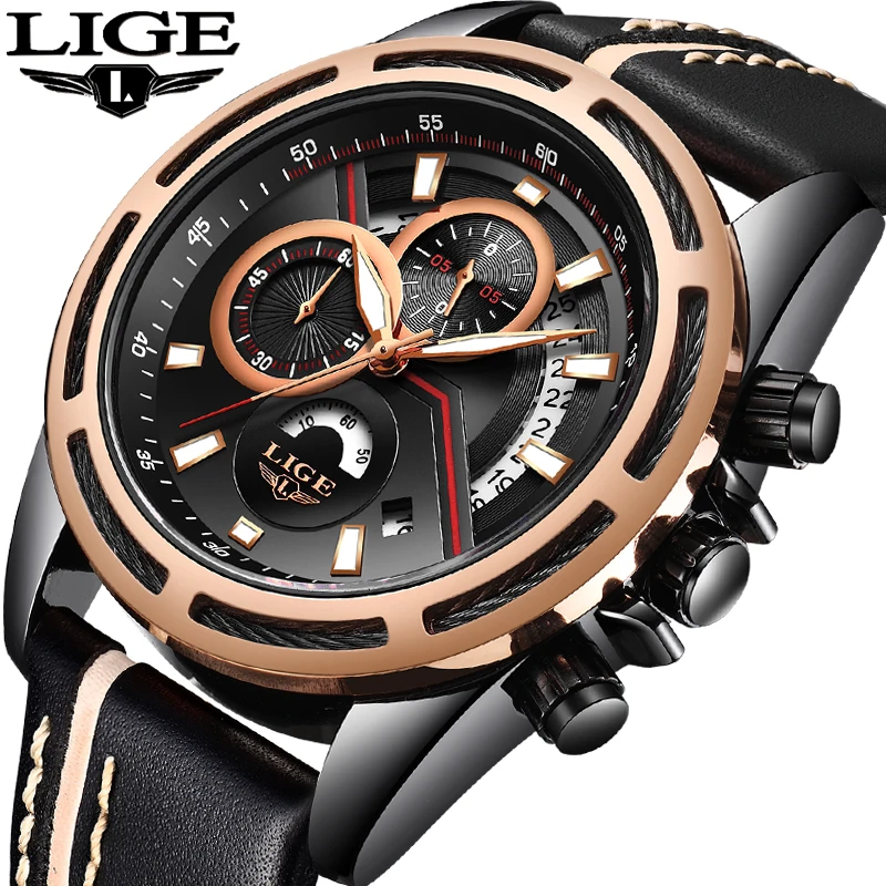 

2018 LIGE Hommes Montre Hommes De Luxe Marque Waterproo Male Automatique date Quartz En Cuir Montres Sport Horloge Reloj Hombre