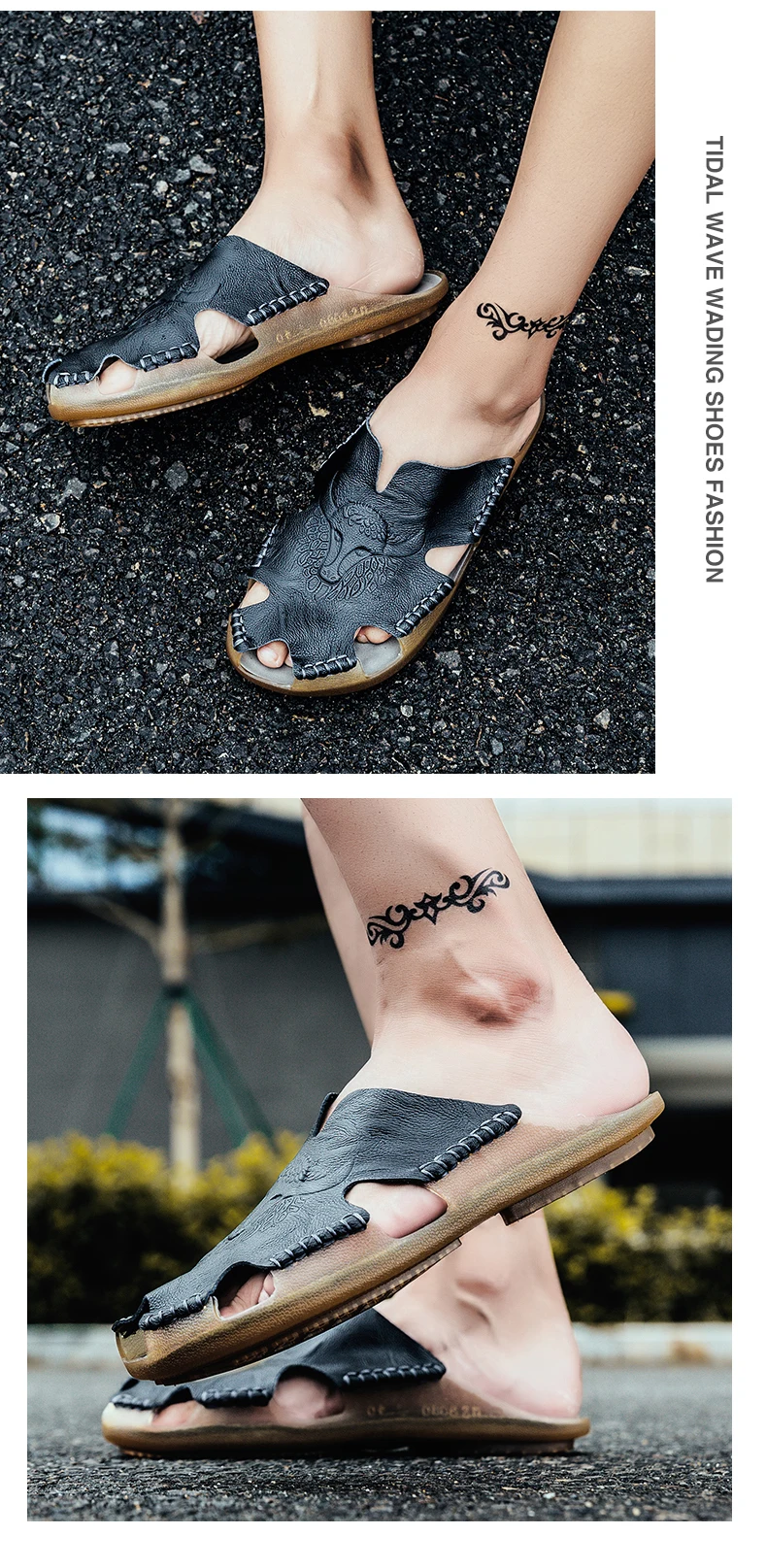 Летние дышащие мужские сандалии; Повседневные тапочки из мягкой кожи; удобные мужские тапки на плоской подошве; пляжные сандалии в римском стиле
