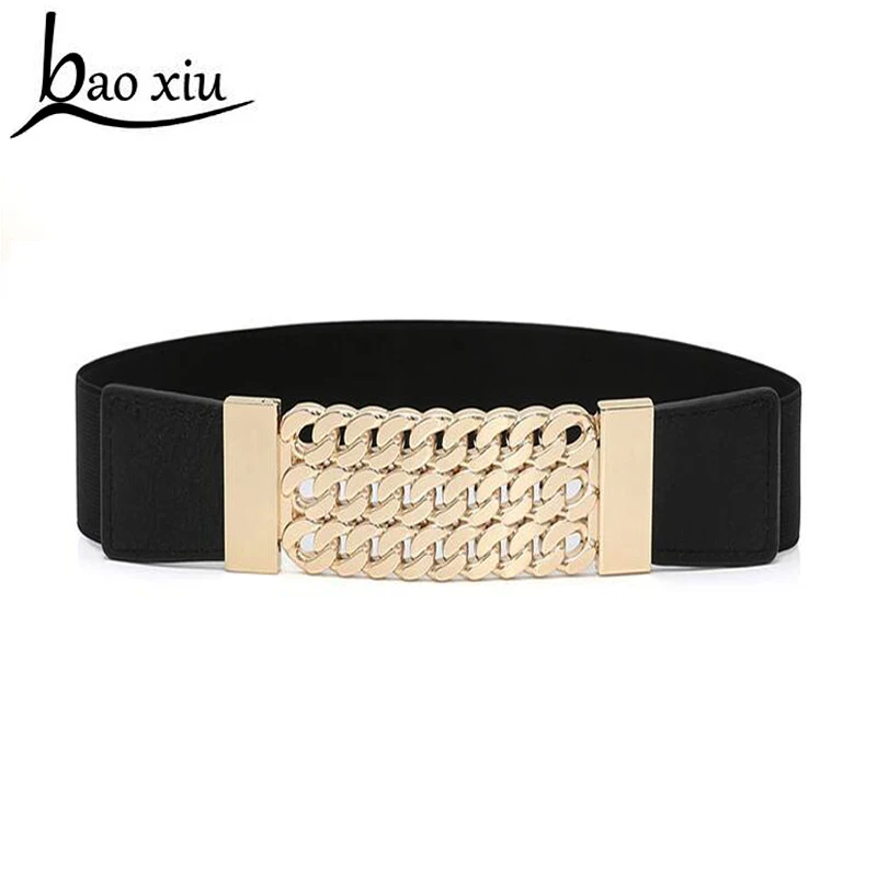 Women metal Belts Luxury Brand Ladies Girls Wide Metal Buckles Stretchy