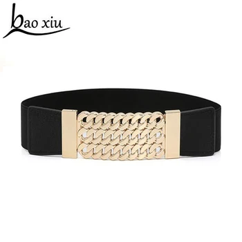 

Women metal Belts Luxury Brand Ladies Girls Wide Metal Buckles Stretchy Womens Elastic Waist Belt Waistband Belts For Women