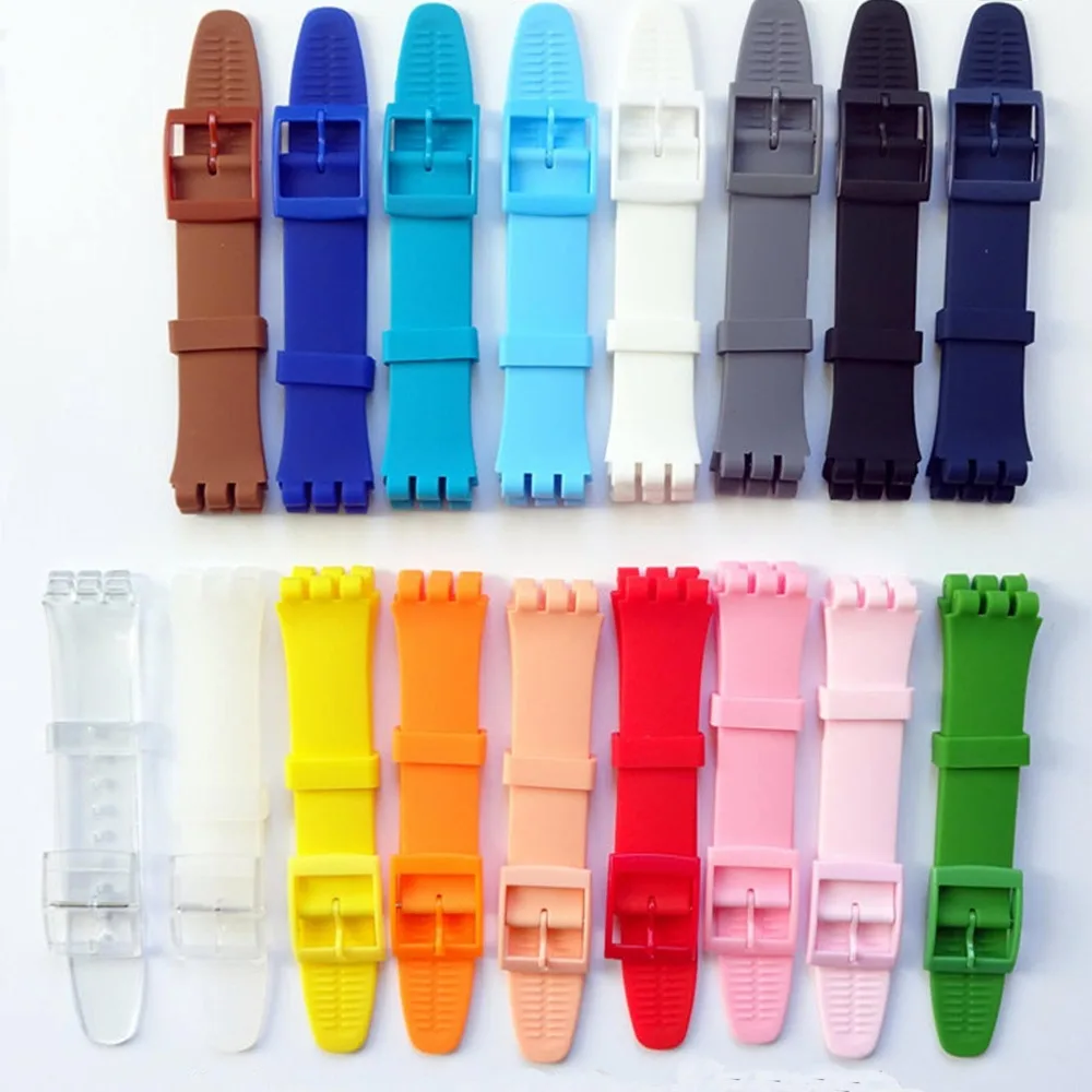 

17colouraccessories for Swatch Strap buckle sample silicone watch 17mm 19mm black rubber strap
