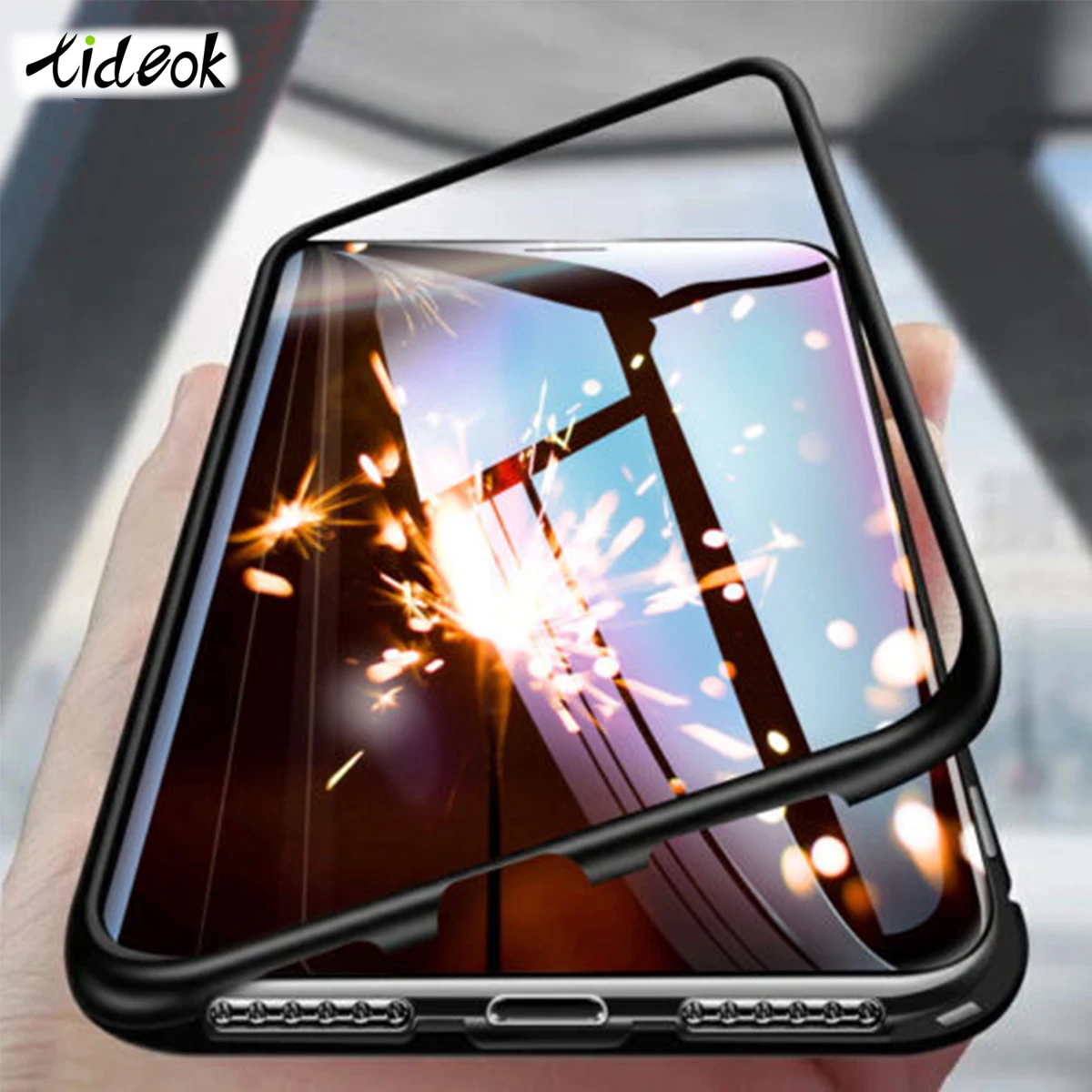 

Mobile Phone Case Shockproof Flip Tempered Glass Cover Magnetic Adsorption Metal Case Luxury For Iphone XS MAXR 6s 7 8 Plus