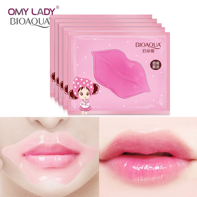 

BIOAQUA 5pcs crystal collagen pump lips mask lot beauty exfoliator anti wrinkle mask moist pink lips care full lips plumper