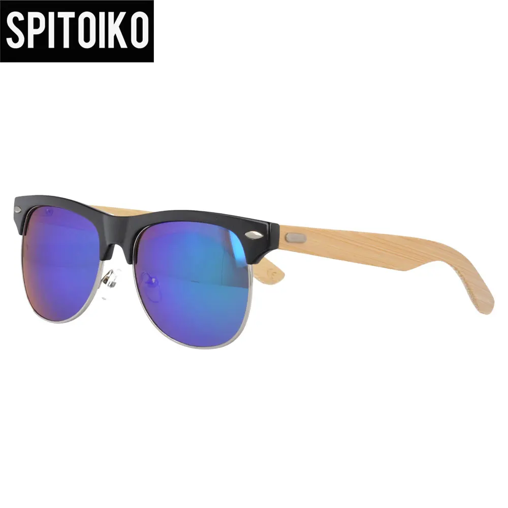 Классические солнцезащитные очки с бамбуковым покрытием дужки Зеркальные Солнцезащитные очки Мода UV400 WPB1029 - Цвет линз: Зеленый