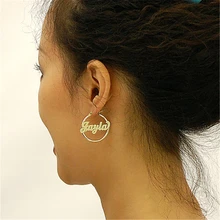 

Birdesmaid Gift Personalized Nameplate Name Hoop Circle Earrings Women Gold Steel Earring Oorbellen Voor Vrouwen Custom Jewelry