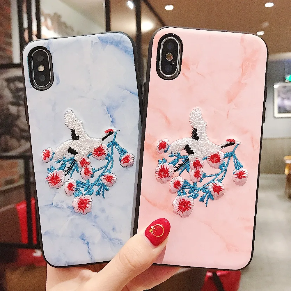 

For iPhone X XR XS Max Cases Embroidery Wishing Tree Peacock Uncle Leon PC+TPU Soft Case For iPhone 6 6S 7 8 Plus Coque Capa Bag