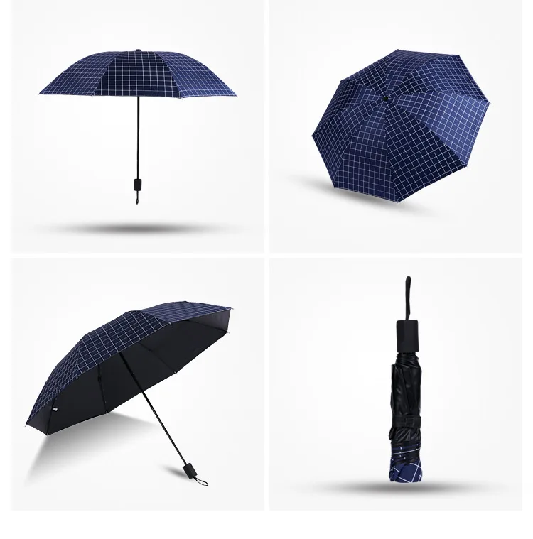 Черный и белый зонтик в клетку женский зонт 3 складной зонтик от дождя двойного назначения зонтик Корейский мужской зонт от солнца с черным покрытием