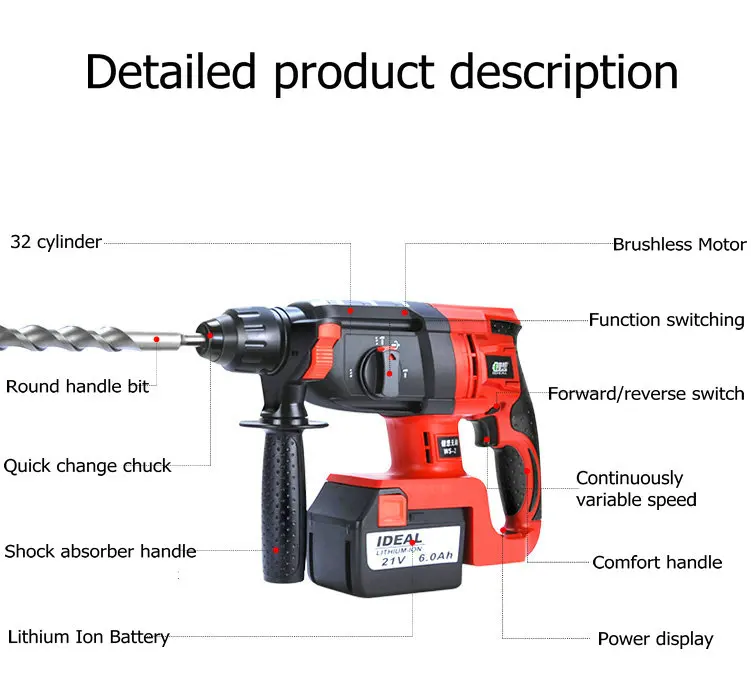 21 в 3Ah/6Ah литиевая батарея Аккумуляторный молоток Ударная дрель промышленного класса три многоцелевой мощный электрический молоток