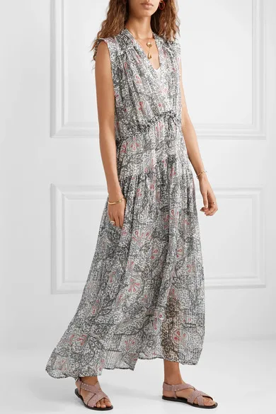 

EYDIE DRESS Long printed silk MIDI dress V-neck Drawstring waist tied Sleeveless WoMAN fASHION LOOSE DRESS TOP QUALITY