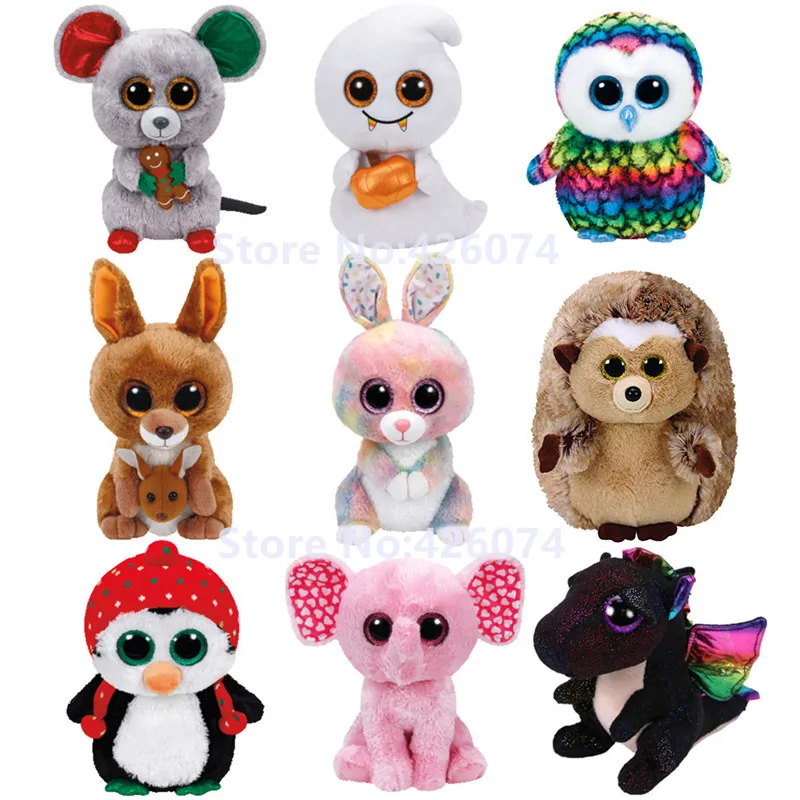 

New Big Eyed Stuffed Animals Medium 22CM Elephant Owl Dragon Mouse Kangaroo Bunny Ghost Hedgehog Kids Plush Toys
