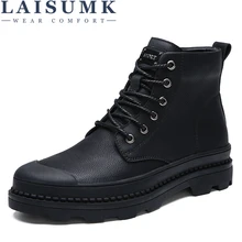 LAISUMK Genuine Leather Men Boots Autumn Winter Ankle Boots Fashion Footwear Lace Up Shoes Mens High Quality Vintage Males Shoes mycolen genuine leather marten boots autumn high quality designer men shoes lace up cowboy ankle boots winter shoes obuwie