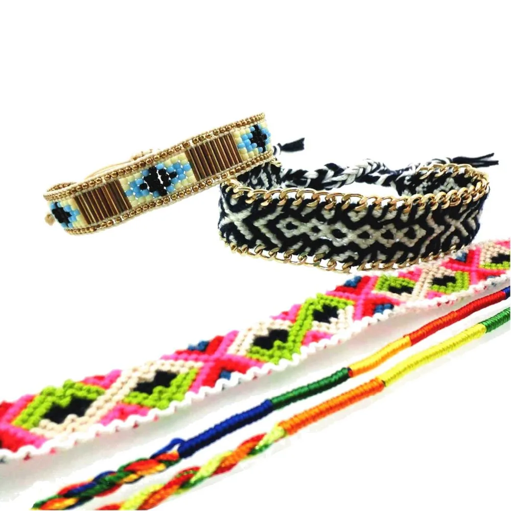 

AMIU Jewelry Bohemian Weave Cotton Seed Beads Bracelet Woven Rope String Handmade Bracelets Packing Sets 5Pcs For Women Men HH7