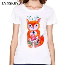 Классический Kawaii лес лиса заяц, а также с грибным принтом Для женщин Футболка Высокое качество никогда не увядает хлопчатобумажная ткань Повседневное Famale футболки
