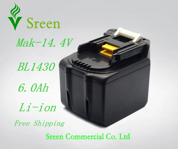 

Free Shipping Rechargeable 14.4V Li-ion 6.0Ah Replacement Battery Packs for Makita Power Tool Battery BL1430 194065-3 194066-1