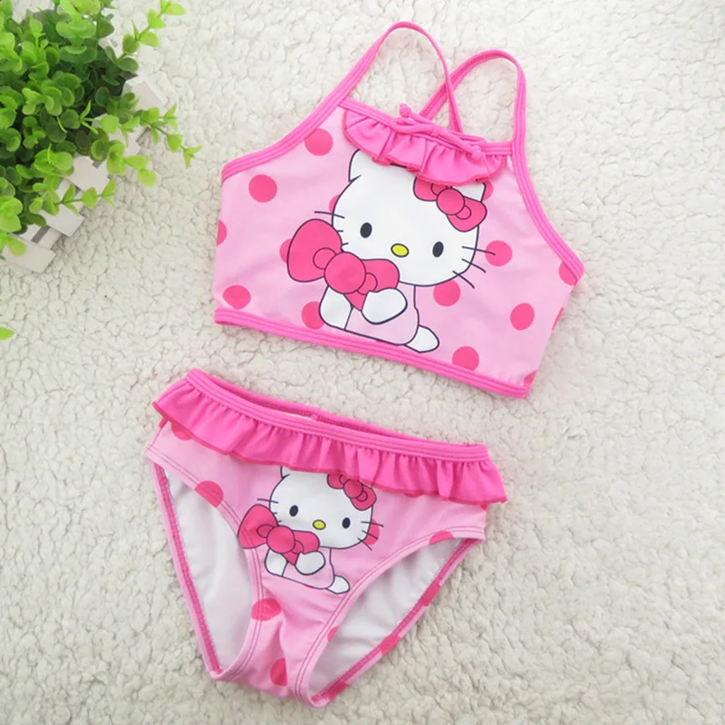 

Girls Swimwear New 2018 Summer Style Hello Kitty Bikini For Children Swimsuit Kids Tankini Bathing Suit Beachwear