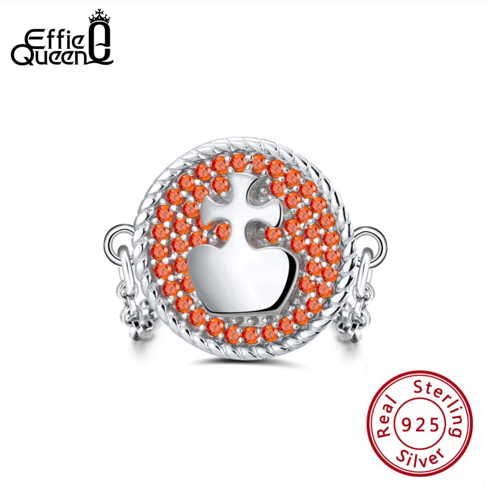 

Effie Queen Genuine Silver 925 Women Rings Round Pattern Paved AAA Red CZ Stone Link Chain Rings Fashion Jewelry Anillos BR113