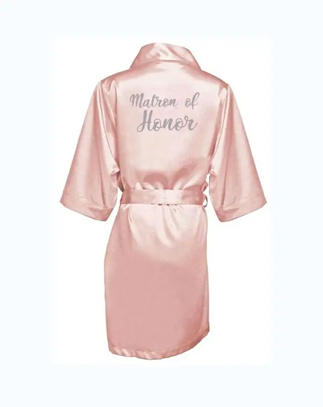 Темно-розовый халат серебряное кимоно с буквенным принтом атласная пижама Свадебный халат платье подружки невесты