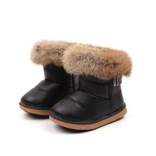 Mudipanda/зимняя теплая детская обувь; зимние ботинки для девочек; Плюшевые короткие зимние ботинки из искусственной кожи с мягкой подошвой для малышей