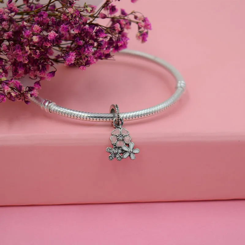 Yanxizao 2018 Мода 925 серебряные бусины подвески с фианитами Fit Pandora Циркон розовый