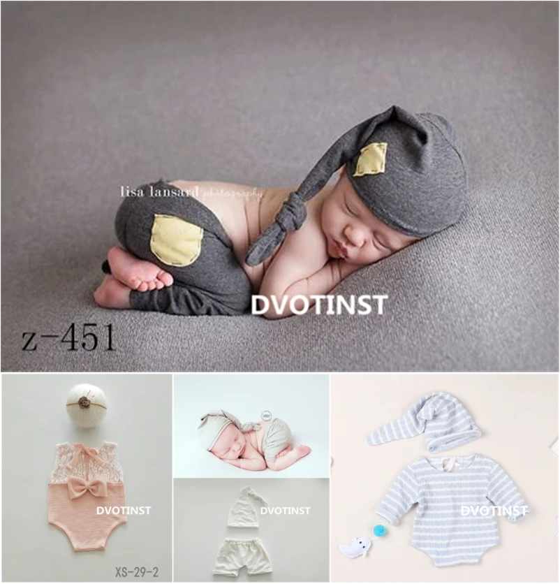 Dvotinst Newborn Fotografia Adereços Bonnet Rendas Outfits Calças Chapéu Bandana Roupas Acessórios Studio Shoot Foto Prop