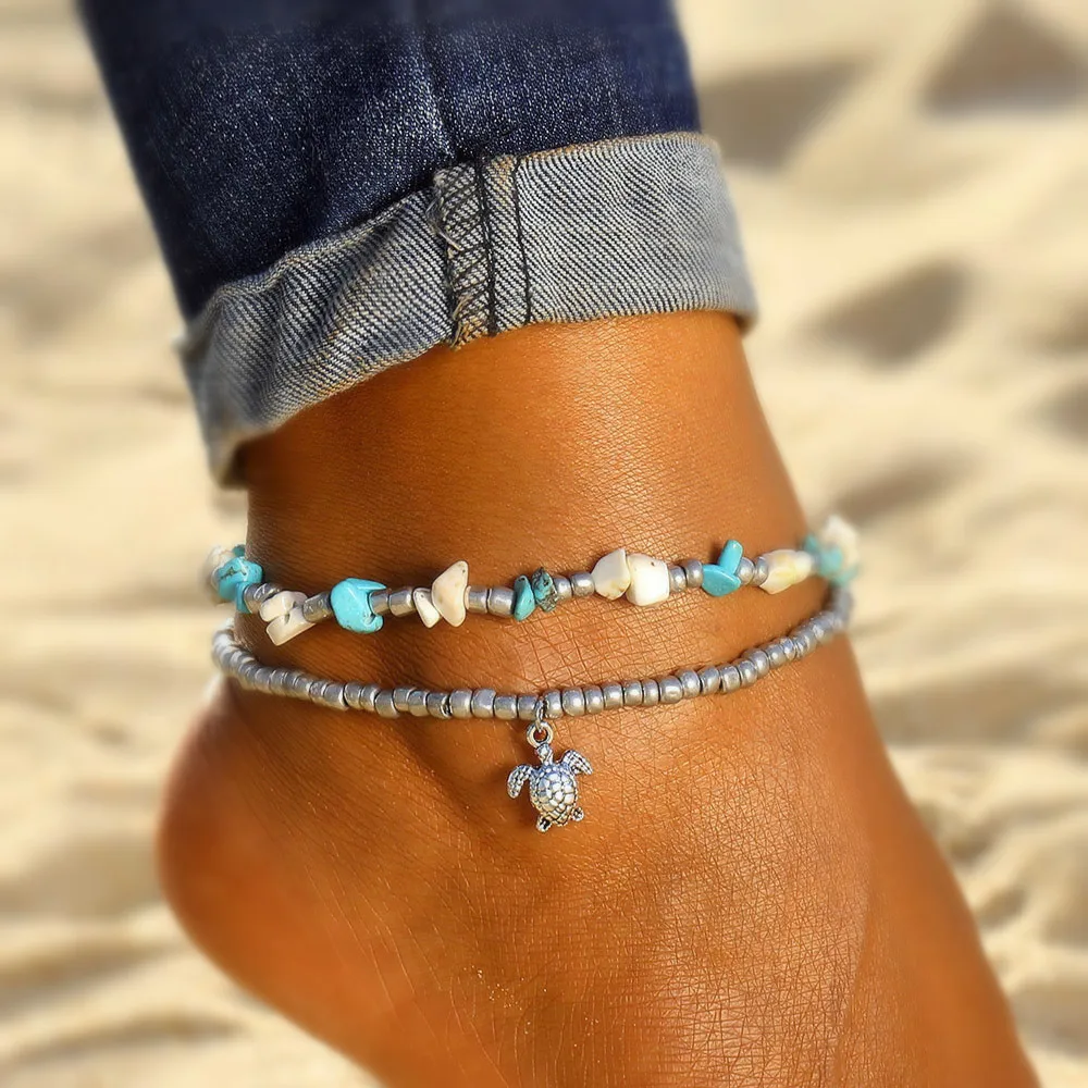 

FAMSHIN Fashion Multiple Layers Conch Turtle Beads Anklets For Women Vintage Boho Shell Chain Anklet Bracelet Beach Jewelry 2019