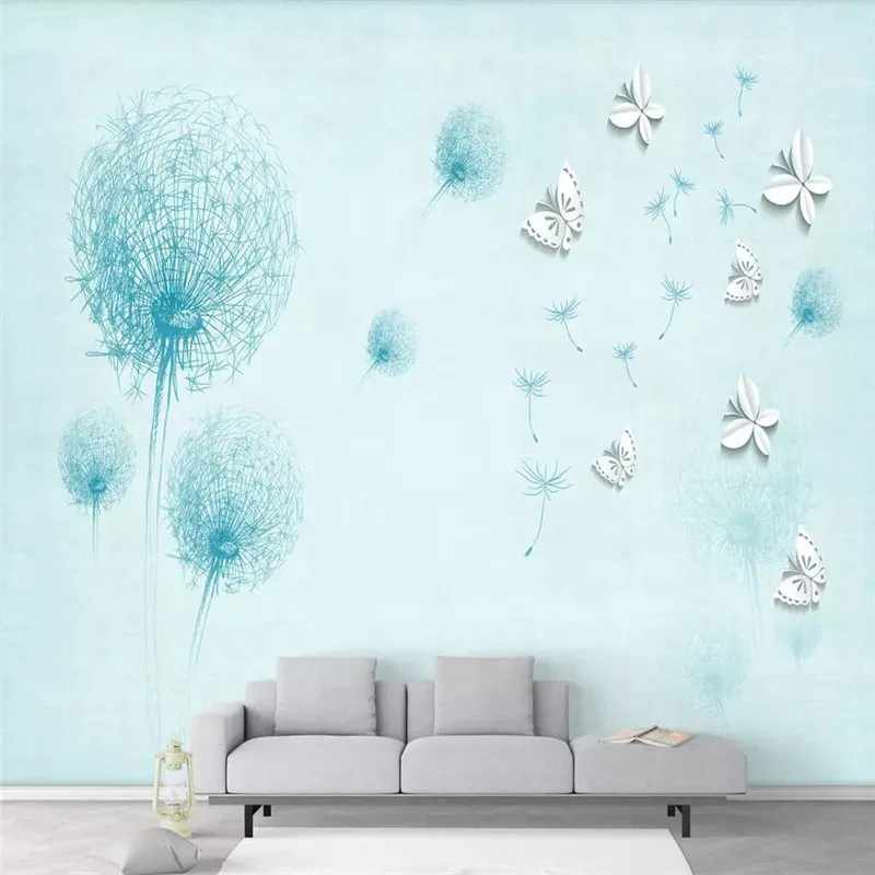 

Simple hand-painted butterfly dandelion TV background wall professional production mural wholesale wallpaper poster photo wall