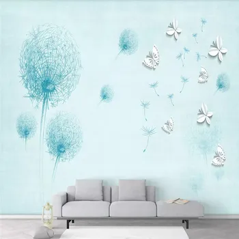 

Simple hand-painted butterfly dandelion TV background wall professional production mural wholesale wallpaper poster photo wall