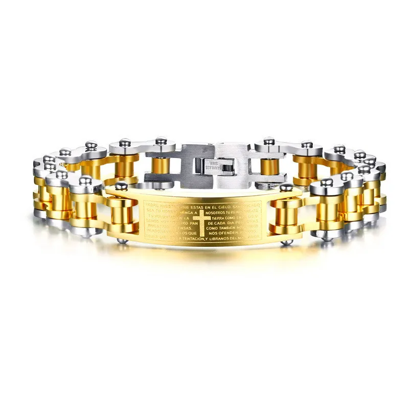 Western Style Men Titanium Steel Cross Scripture Bicycle Chain Bracelet | Украшения и аксессуары