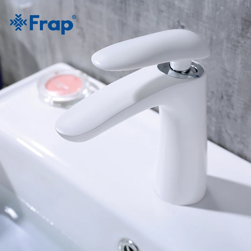 Kaufen Frap neue messing weiß bad becken wasserhahn waschbecken wasserfall armaturen tippen badezimmer für waschbecken kalt und warmwasser mischer Y10012