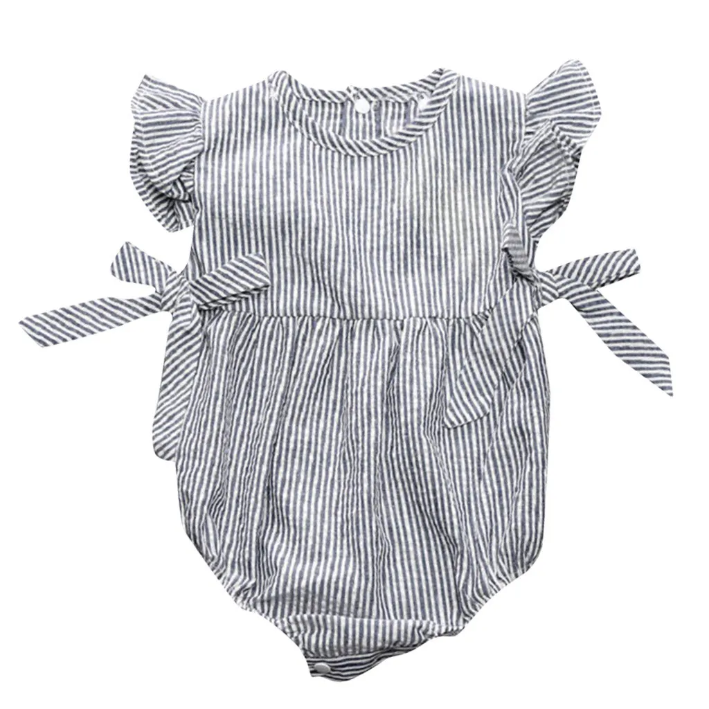 Одежда для новорожденных девочек модный милый полосатый комбинезон без рукавов с бантом удобная одежда для детей