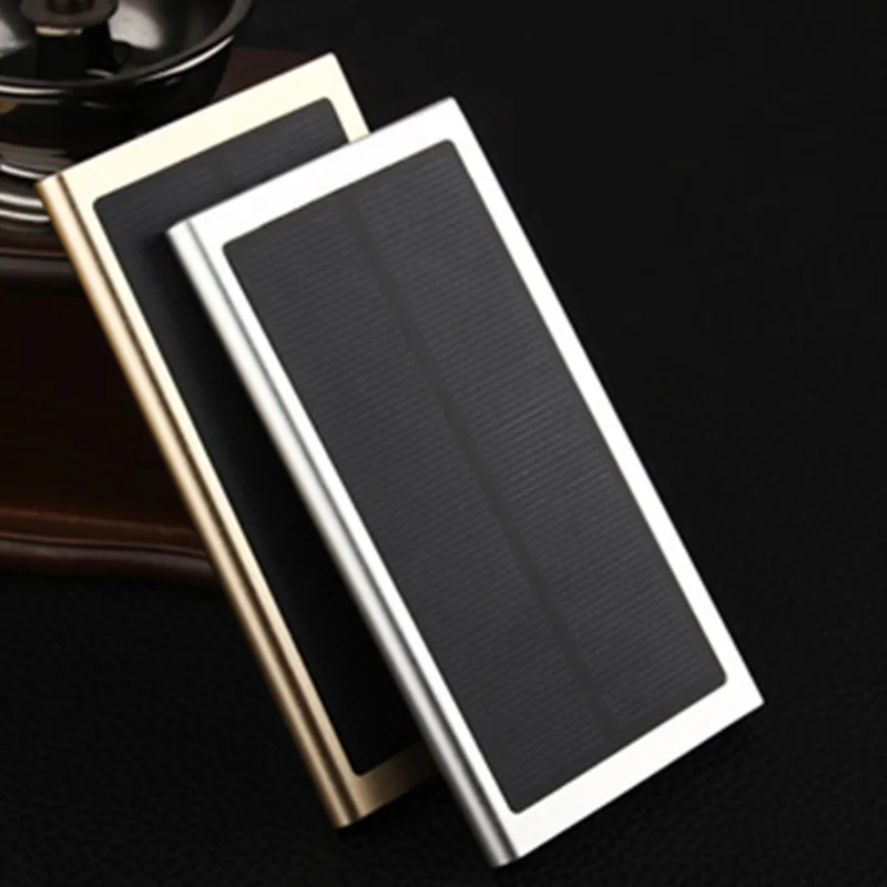 12000mAh Ultra-Thin Matal Solar Power Bank External Battery Pack Dual USB Charger for iPhone iPad Tablet solar charger
