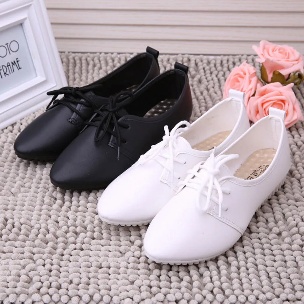 

Women Flats Shoes Oxford Flat Autumn Shoes For Women Leather Flats Summer Brogues Vintage Laces Loafers Casual Sneakers Shoes#20